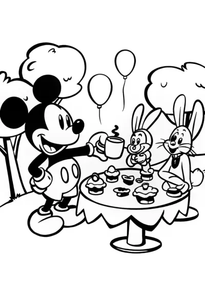 Mickey Mouse’s Whimsical Tea Party Coloring Page