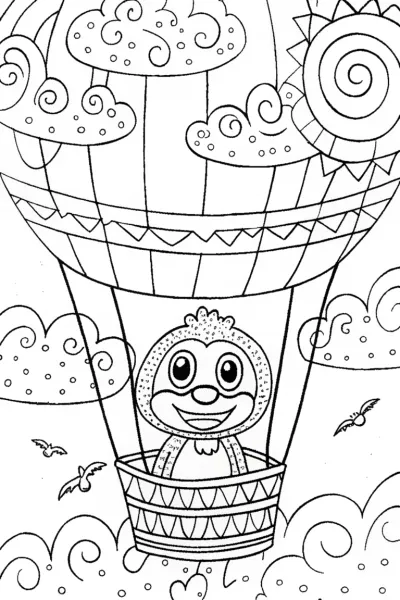 Huggy Wuggy’s Dreamy Balloon Ride Coloring Page