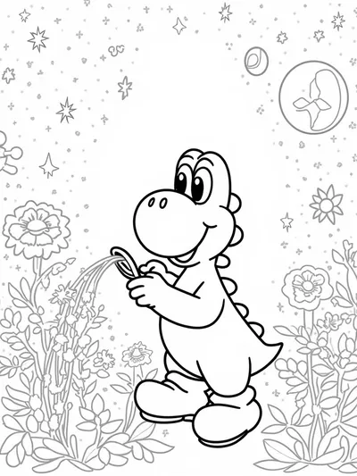 Yoshi watering magical flowers
