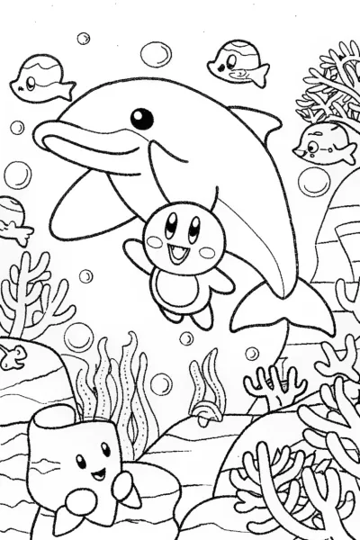 Kirby’s Underwater Adventure Coloring Page