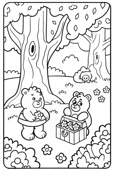 Cheer Bear and Funshine Bear Treasure Hunt Coloring Page