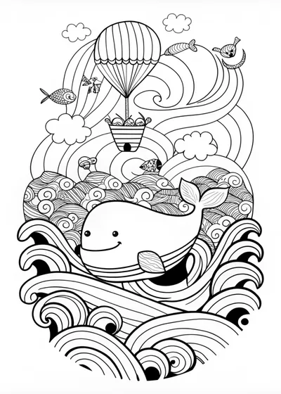Whimsical Whale Coloring Page