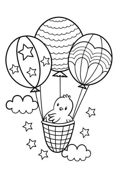 Chick’s Dreamy Balloon Adventure Coloring Page