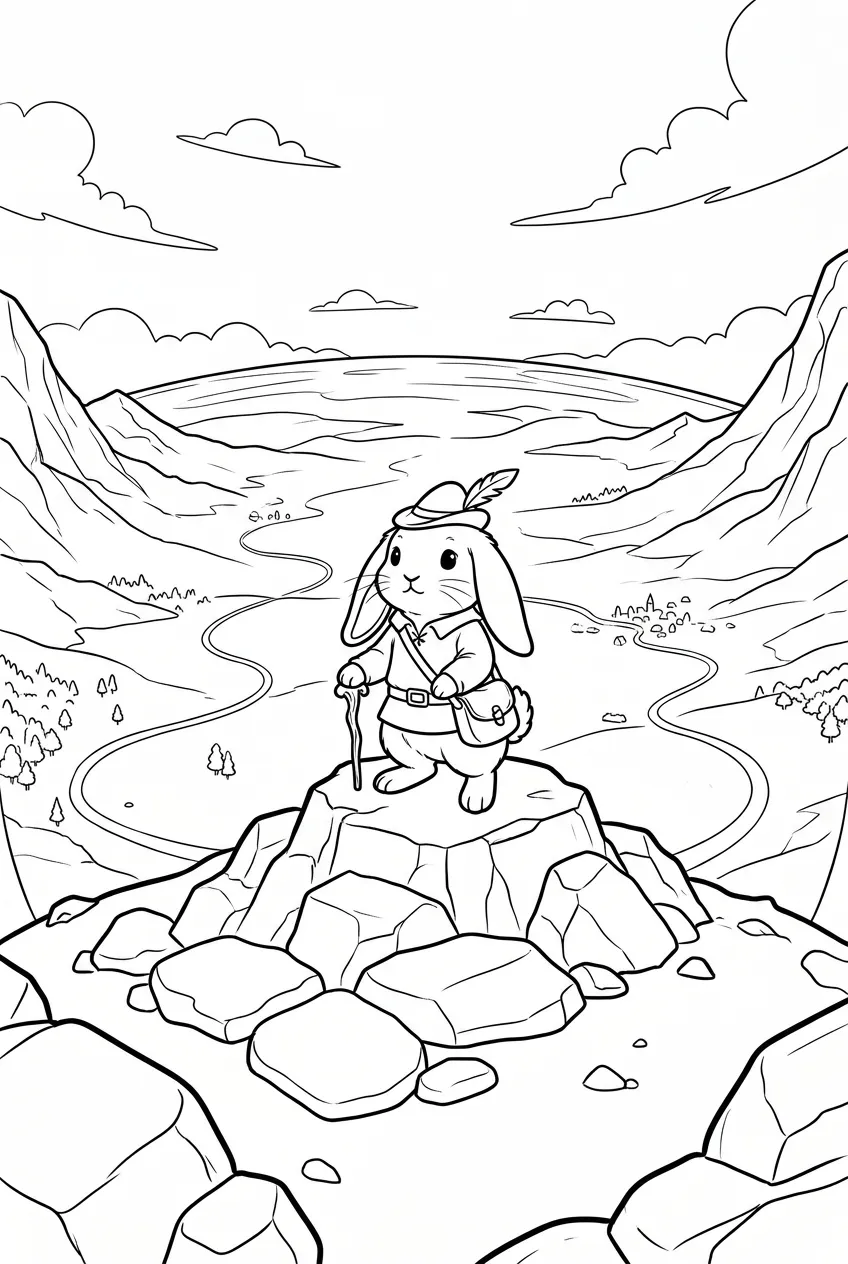 Example coloring page for the Wide-angle shot prompt