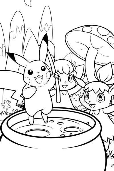 Pikachu’s Potion Party Coloring Page