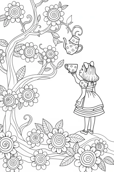 Alice in the Garden of Wonders Coloring Page