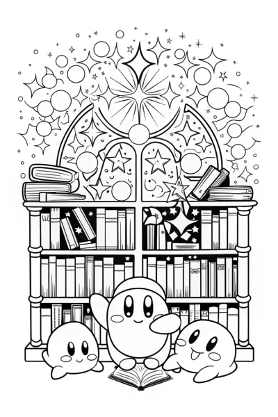 Kirby in the Enchanted Bookstore Coloring Page