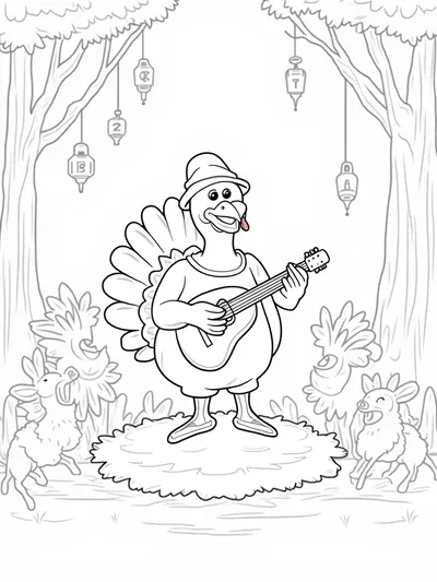 Turkey playing music in the forest