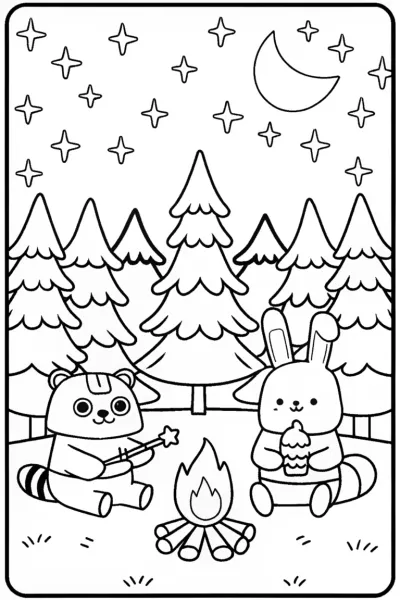 Pompompurin’s Cozy Campfire Night Coloring Page