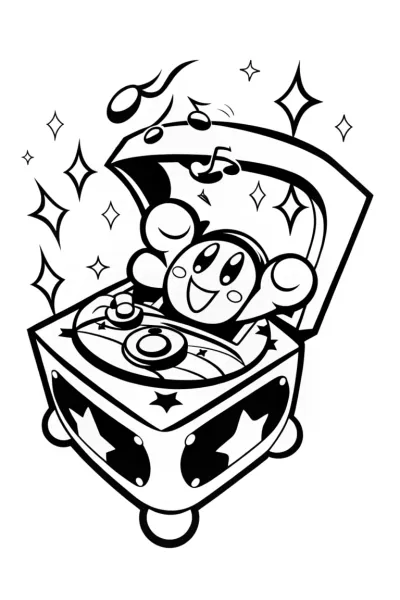Kirby in the Enchanted Music Box Coloring Page