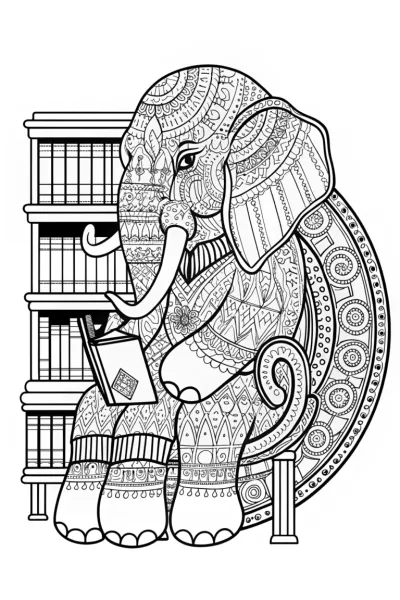 Elephant reading in the library