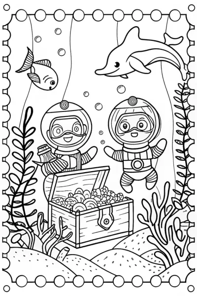Bluey’s Underwater Treasure Hunt Coloring Page