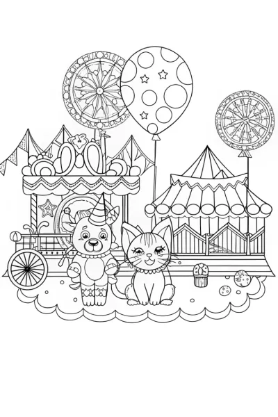 Puppy and Kitten Carnival Coloring Page