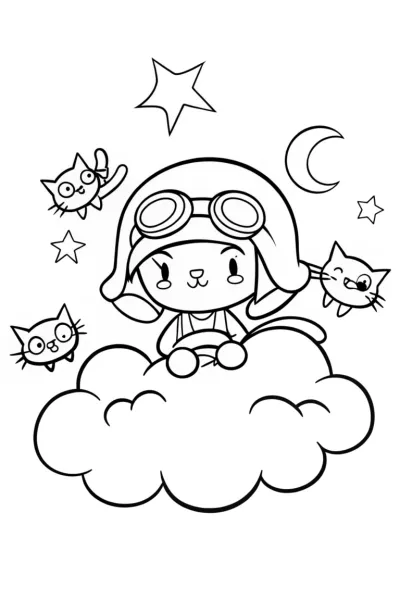 Gabby’s Whimsical Cat Adventure Coloring Page