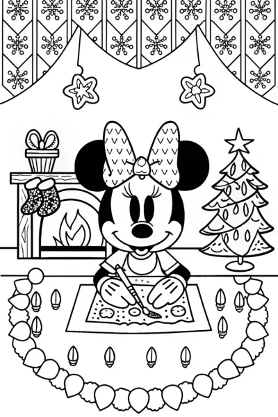 Minnie Mouse’s Cozy Christmas Crafting Coloring Page