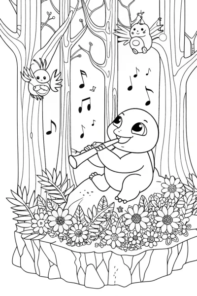 Charmander’s Musical Adventure Coloring Page