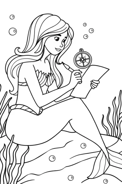 Mermaid cartographer mapping ocean floor