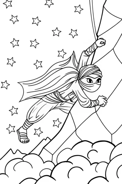 Ninja Starry Night Adventure Coloring Page