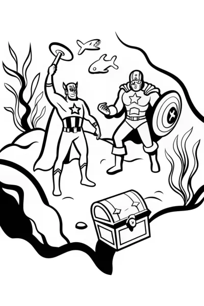 Avengers exploring the ocean depths coloring page