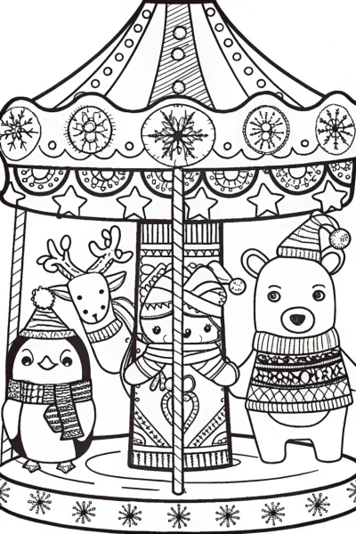 Joyful Winter Carousel Coloring Page