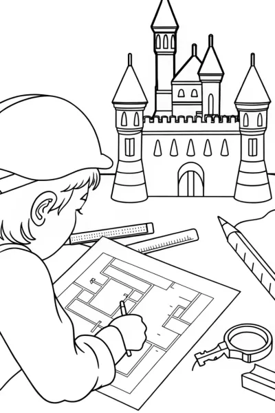 Butterfly architect designing a castle