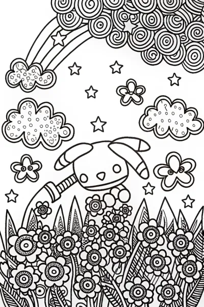 Cinnamoroll’s Dreamy Starry Garden Coloring Page