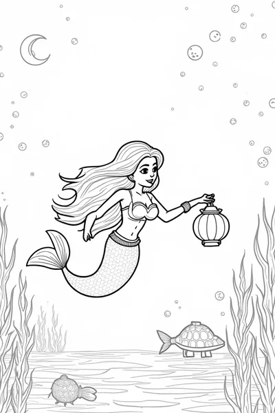 Little mermaid exploring at night