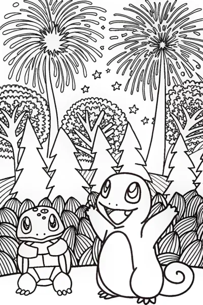 Charmander’s Magical Fireworks Show Coloring Page