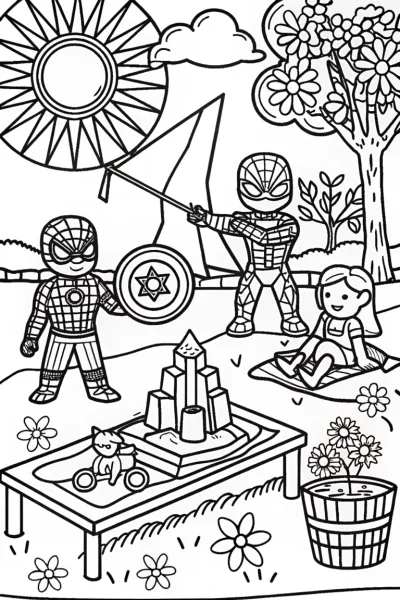 Avengers Assemble at the Park Coloring Page