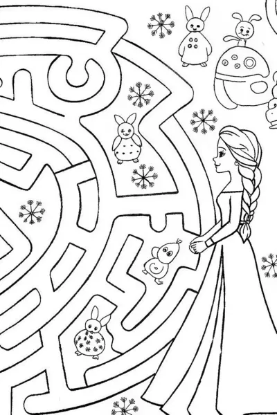Elsa and the Magical Ice Maze Coloring Page