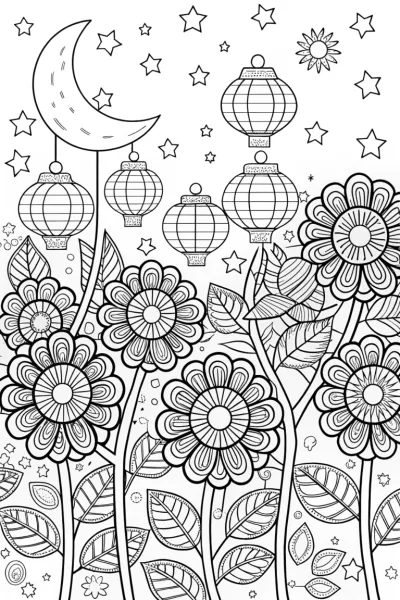 Flower Starlight Festival Coloring Page