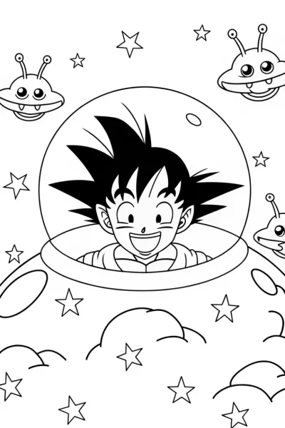 Goku’s Cosmic Bubble Adventure Coloring Page