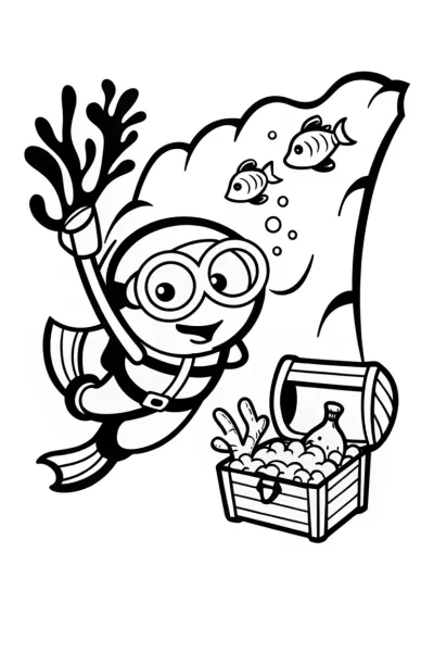 Minion’s Underwater Treasure Hunt Coloring Page