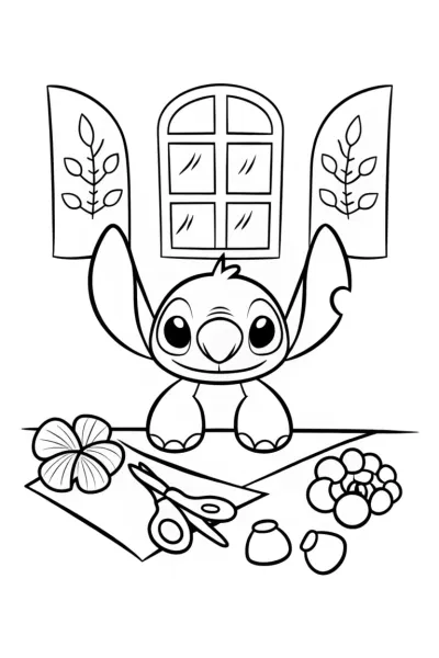 Stitch’s Cozy Crafting Corner Coloring Page