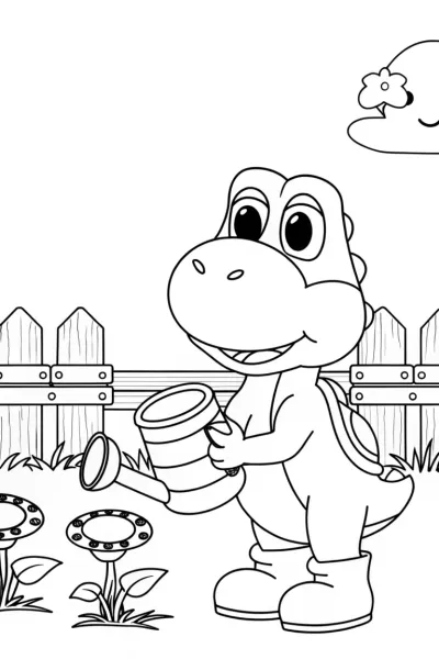 Yoshi watering space plants