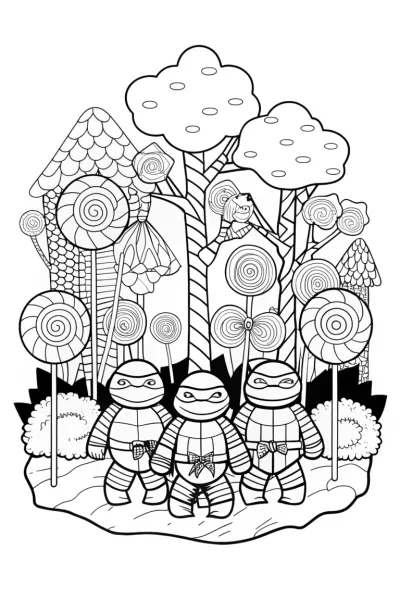 Ninja Turtles in a candy forest