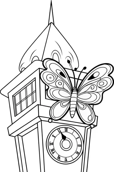 Butterfly timekeeper in a clock tower