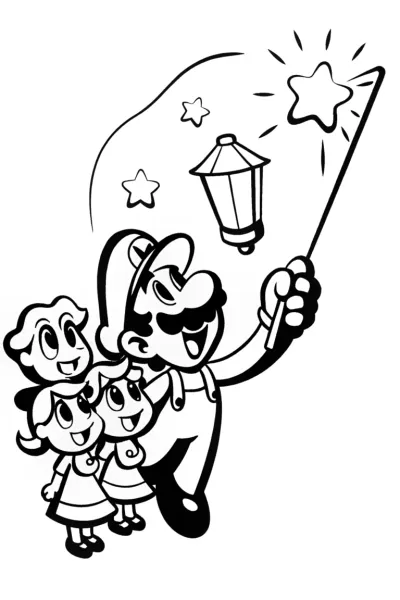 Luigi’s Magical Shadow Play Coloring Page