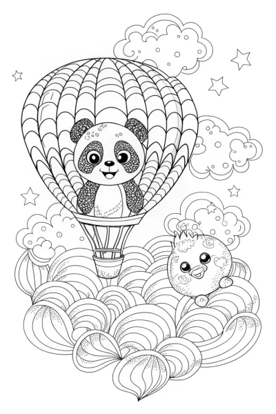Baby Panda and Fluffy Chick Bubble Coloring Page