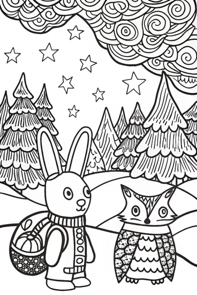 Christmas Starry Night Adventure Coloring Page