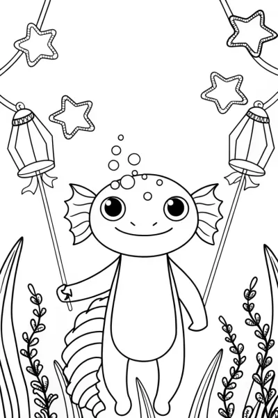 Axolotl’s Enchanted Lantern Festival Coloring Page