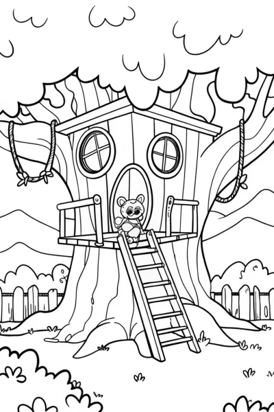 Huggy Wuggy’s Treehouse Adventure Coloring Page