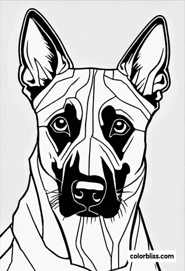 A coloring page of German Shepherd Coloring Fun
