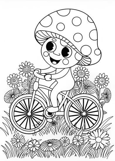 A coloring page of Mushroom Buddy’s Bicycle Adventure