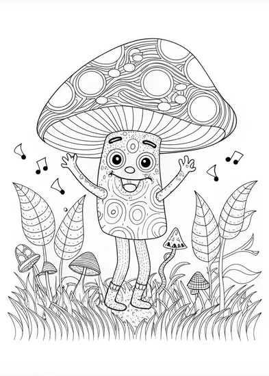 A coloring page of Happy Mushroom Bubbles Coloring Page