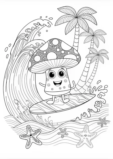 A coloring page of Mushroom Buddy’s Garden Adventure