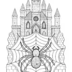 Castle and Spider Web Adventure Coloring Page
