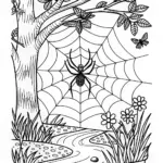 Spider by the River in the Mountains Coloring Page