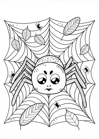 A coloring page of Spider in the Web: Creepy Crawly Coloring Page