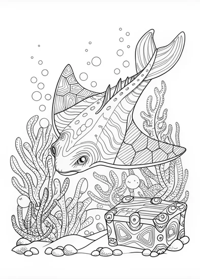 A coloring page of Hammerhead Shark in the Ocean Coloring Page